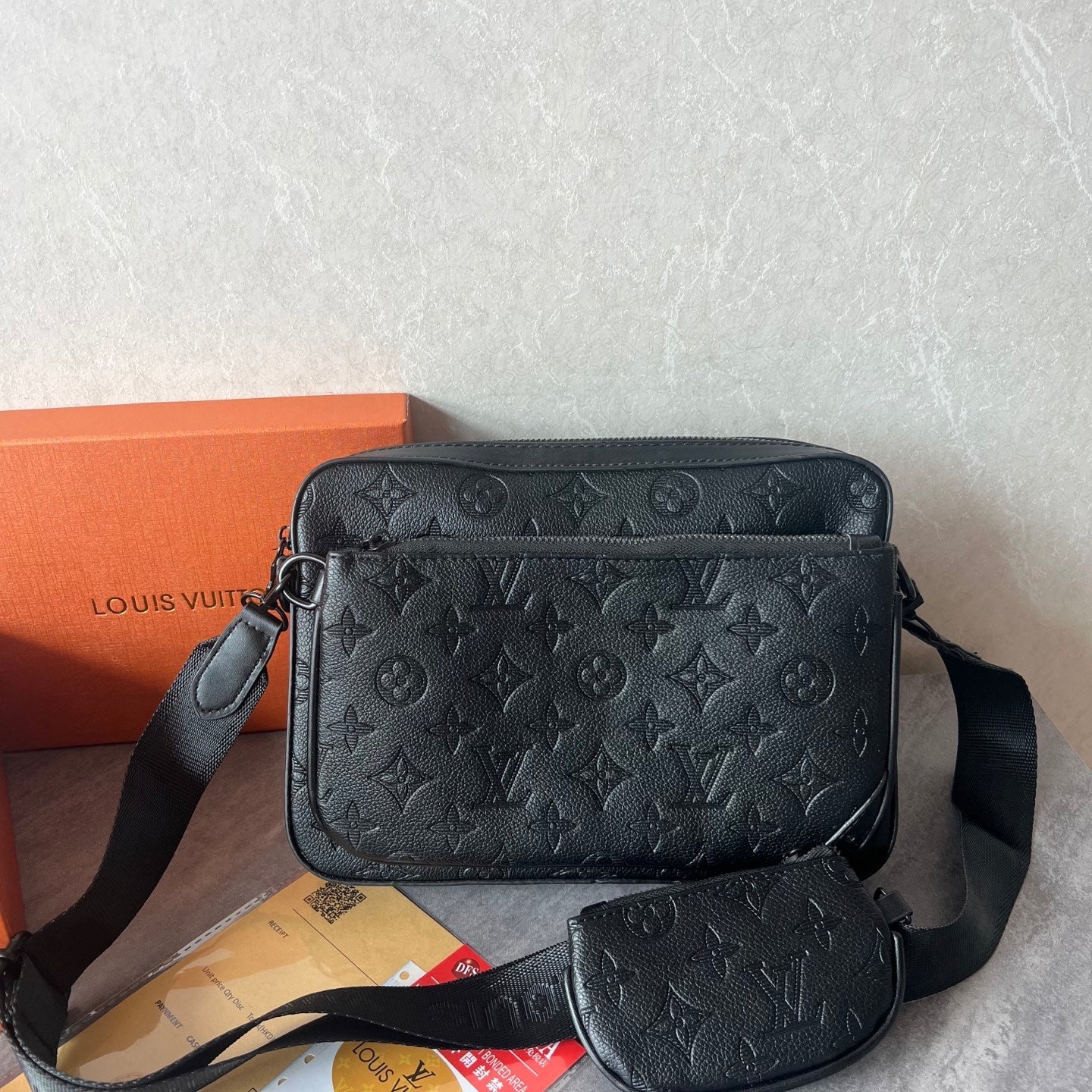 Premium Leather Monogram Crossbody Bag