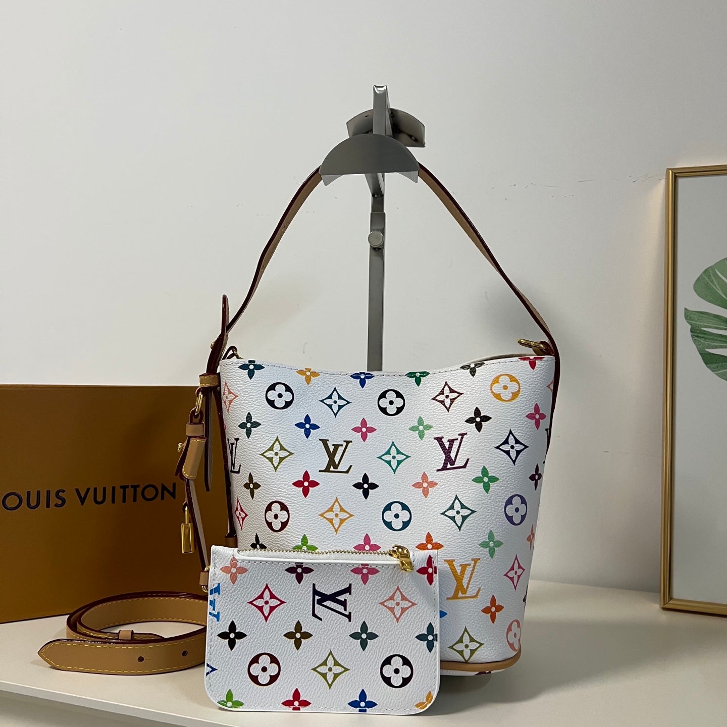 Leather Monogram Bucket Mini Pouch Bag