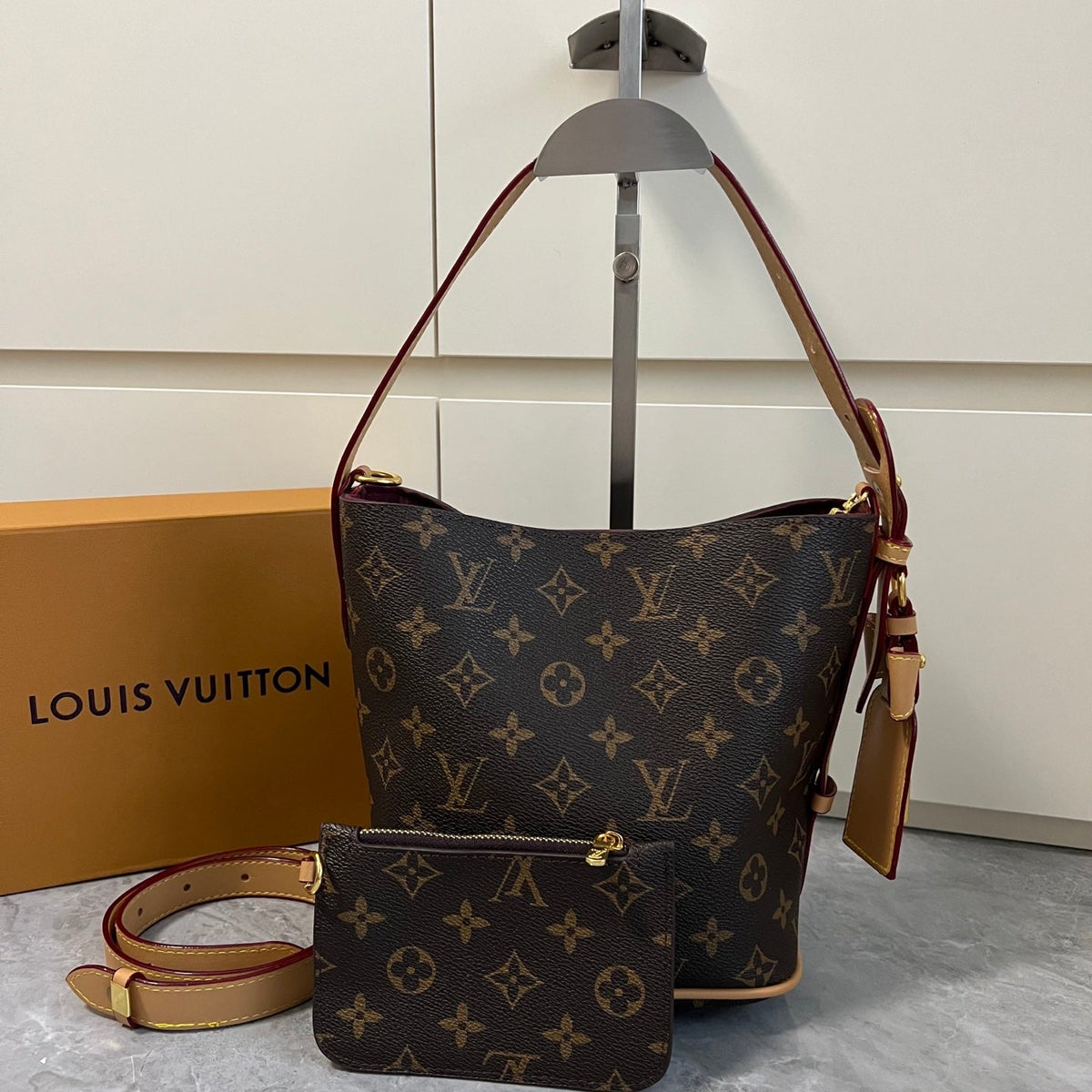 Leather Detachable Monogram Bucket Mini Pouchh Bag