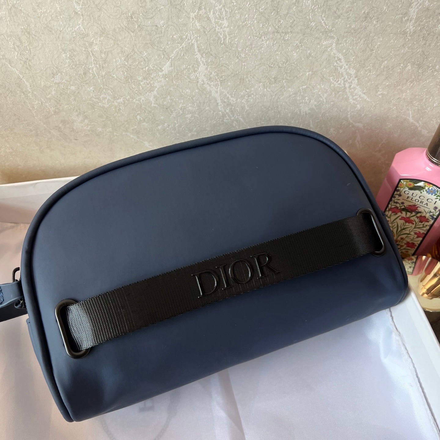Leather Blue Mini Cosmetic Bag