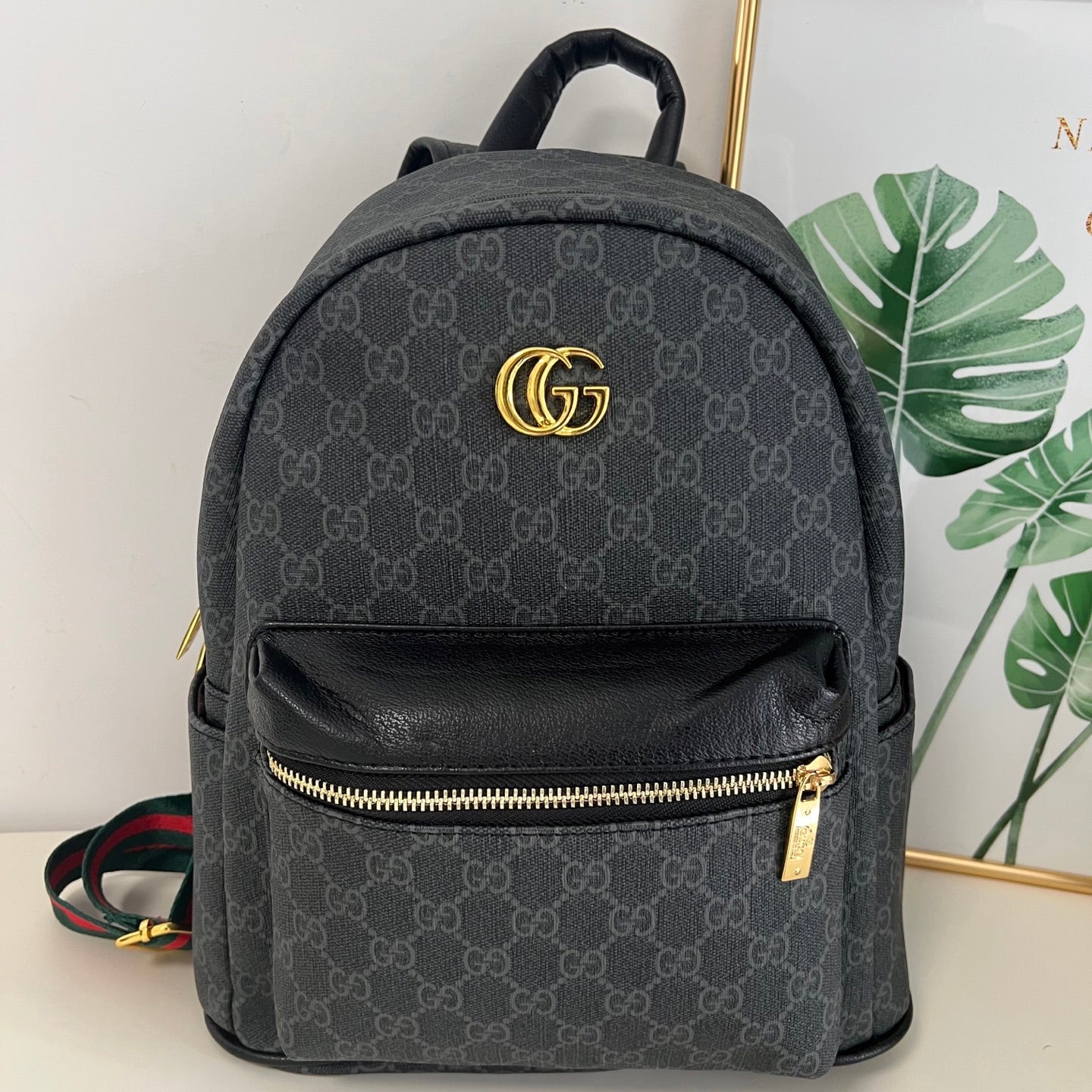 Black Denim GG Pattern Backpack
