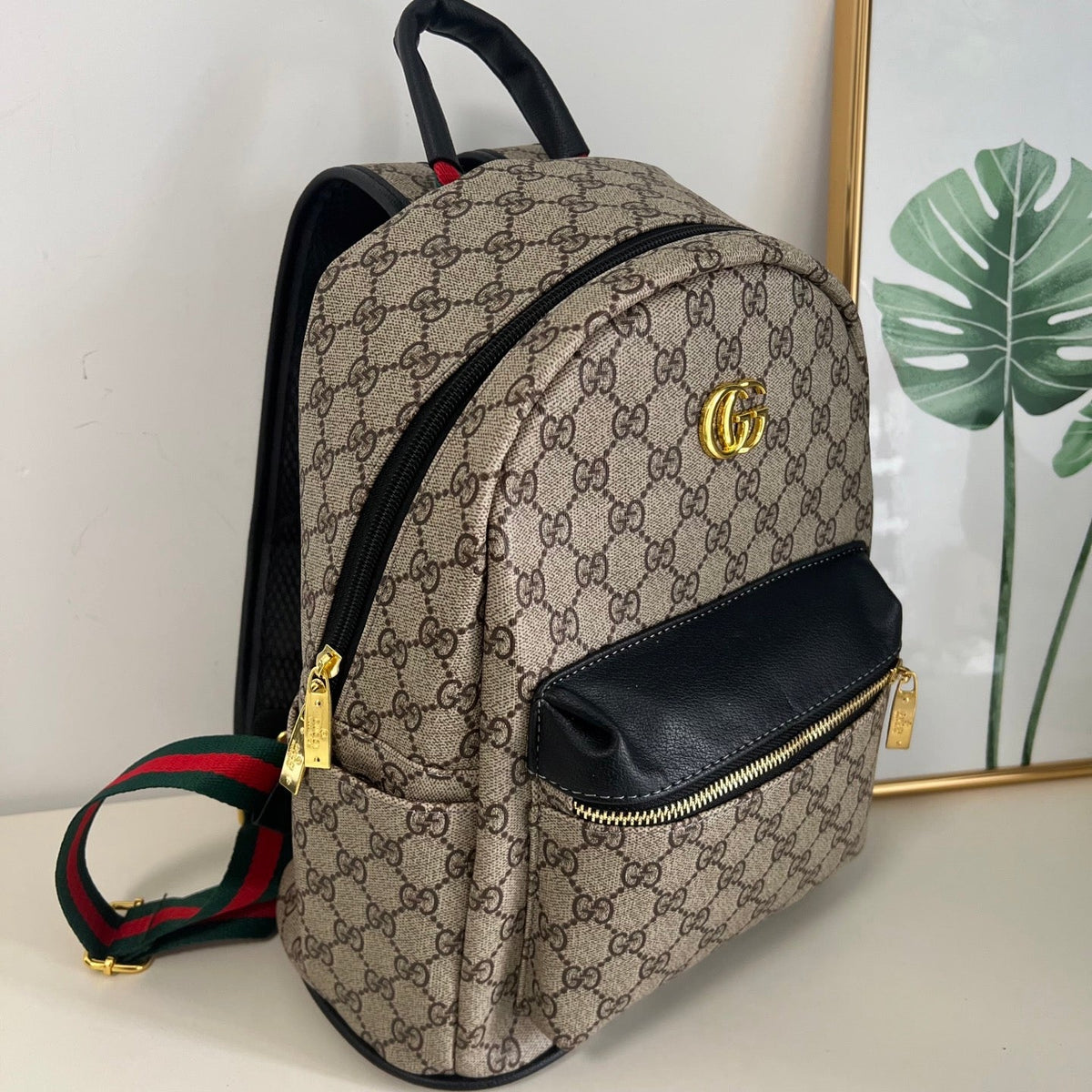 Brown Canvas GG Monogram Backpack