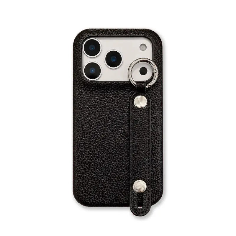 Leather iPhone Case with Wrist Strap And Holder Black-BC25015 Burycase