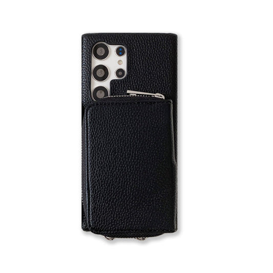 Classic Phone Case With Zip Wallet And Strap For Samsung  Black-SXK241105