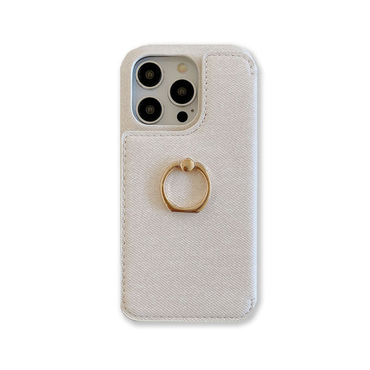 Denim Phone Case With Wallet Holder And Strap For iPhone White-NZK241031