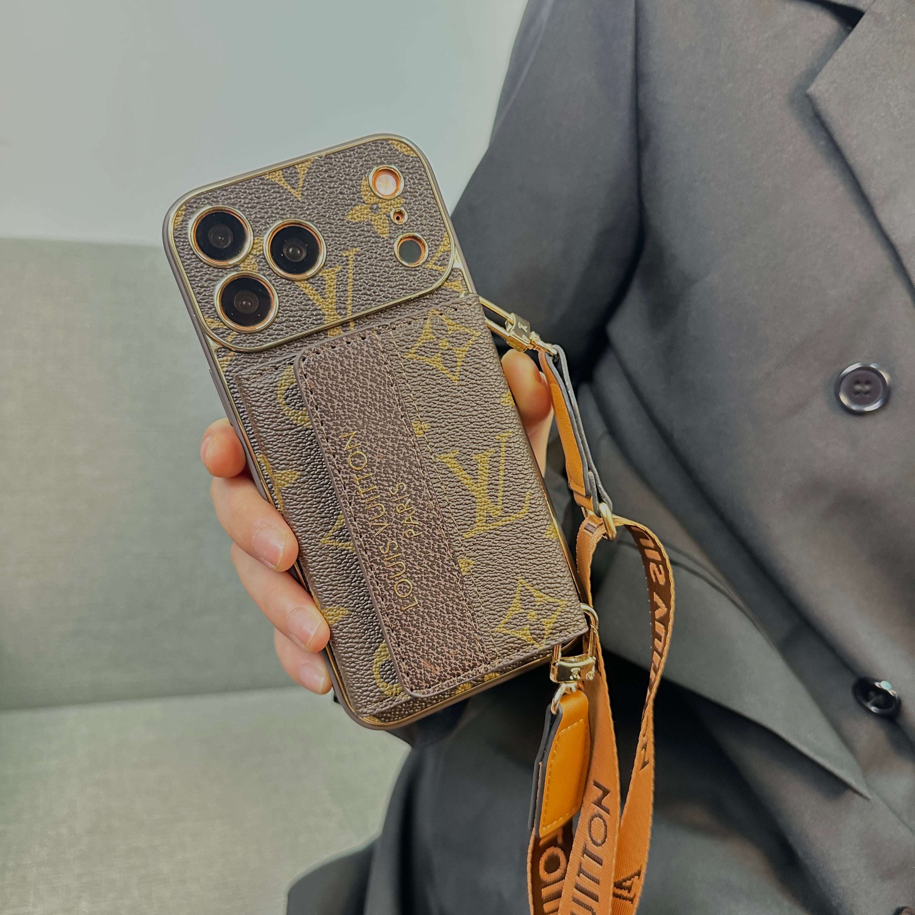 Refined Leather Monogram iPhone Case With Wallet And Crossbody Strap For iPhone 17 Series-CYLV128