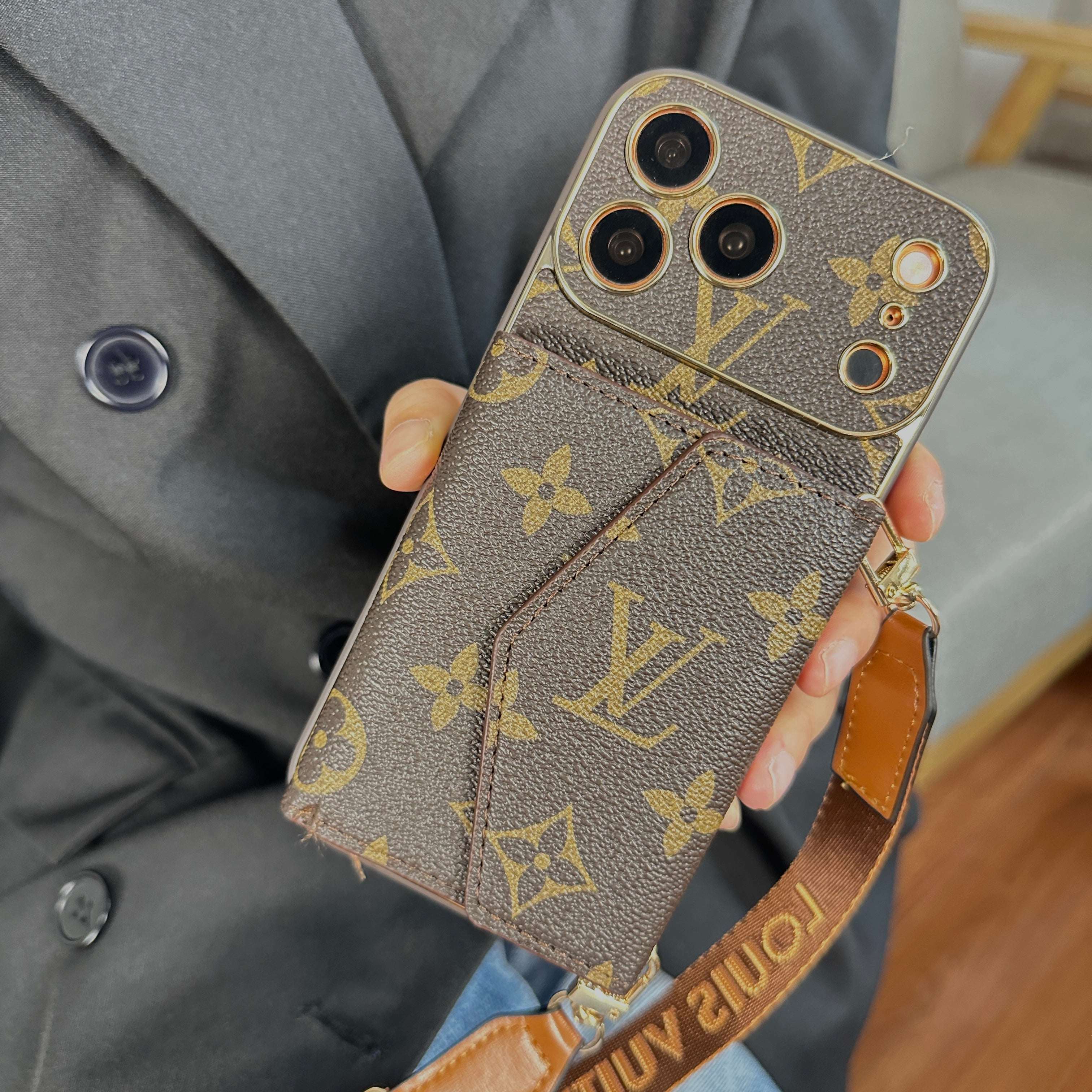 Premium Monogram iPhone Case With Wallet And Crossbody Strap For iPhone 17 Series-CYLV126