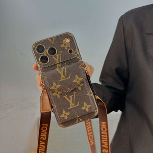 Classic Leather Monogram iPhone Case With Wallet And Crossbody Strap For iPhone 17 Series-CYLV127