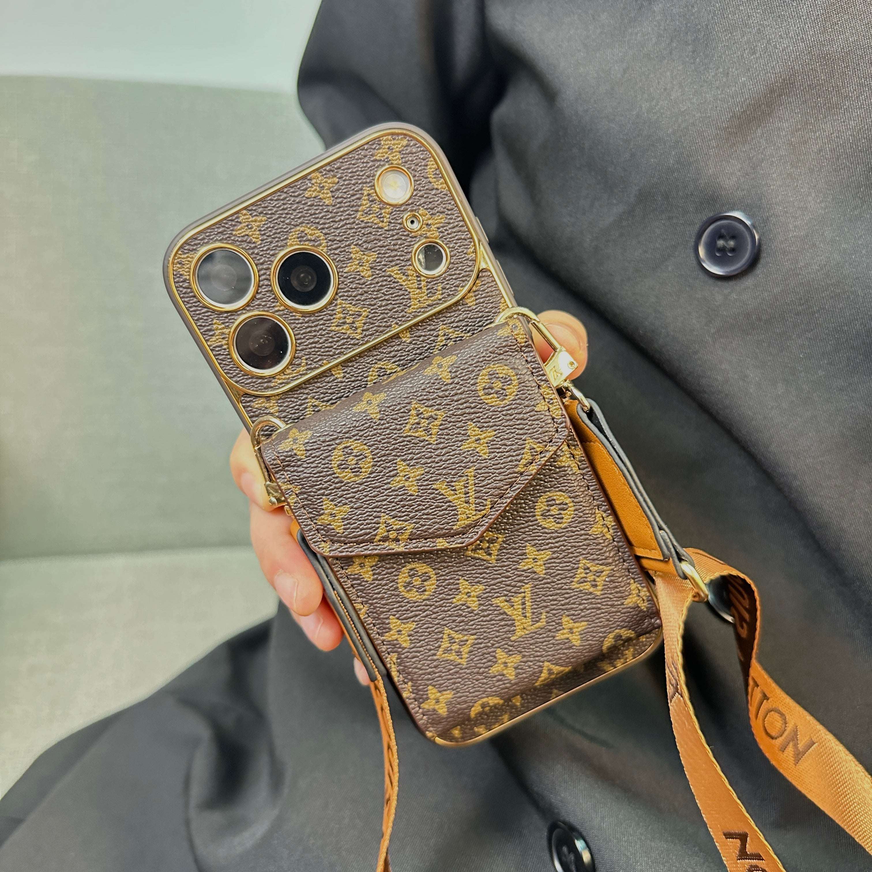 Premium  Monogram iPhone Case With Wallet And Crossbody Strap For iPhone 17 Series-CYLV134