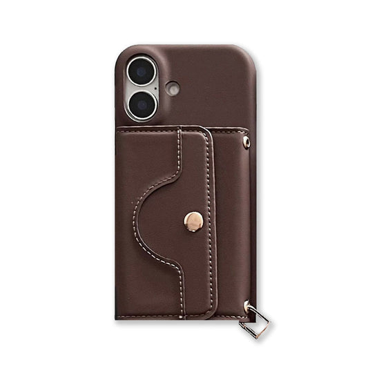 Leather Phone Case With Card Holder And Strap For iPhone-HZB241028