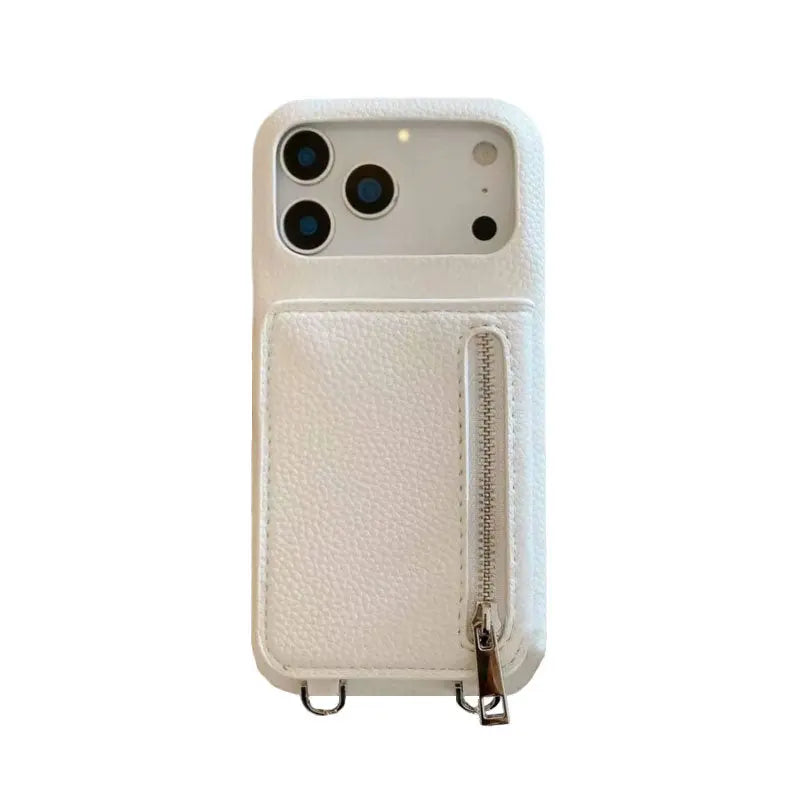 Leather iPhone Case With Mirror & Strap And Card Holder Purlple-BC25026 Burycase