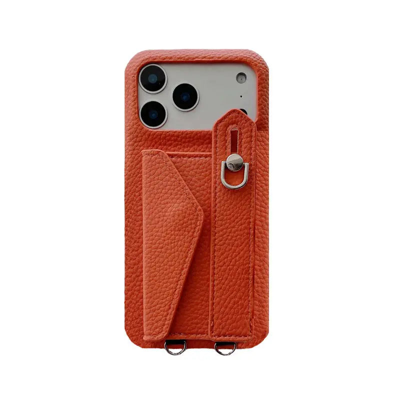 Leather iPhone Case with Card Holder And Strap Brown-BC25016 Burycase
