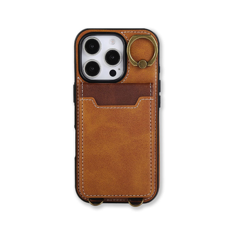 Leather iPhone Cases With Card Holder And  Wrist Strap Brown-BC25042