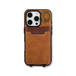 Leather iPhone Cases With Card Holder And  Wrist Strap Brown-BC25042 Burycase