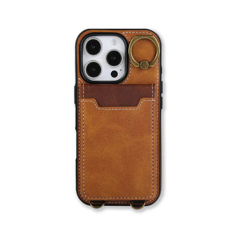 Leather iPhone Cases With Card Holder And  Wrist Strap Brown-BC25042 Burycase