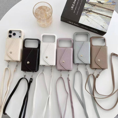 Leather iPhone Case With Card Holder And Strap Black-BC25025