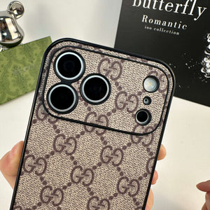 Luxury Leather GG iPhone Case For iPhone 17 Series Brown -CYGG131