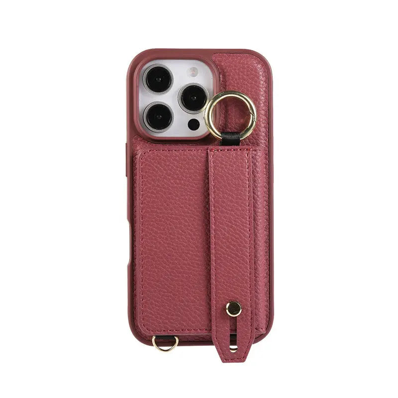 iPhone Case With Card Holder And Strap Brown -BC25037 Burycase