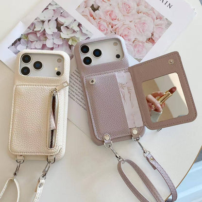 Leather iPhone Case With Strap And Card Holder Purlple-BC25026