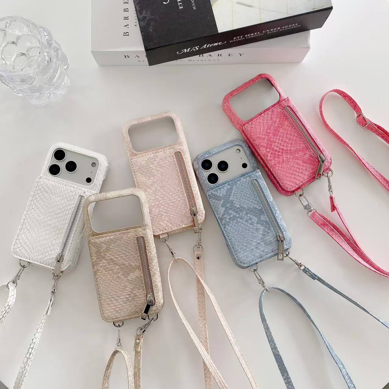 iPhone Case With Card Holder And Strap Brown-BC25024