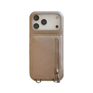 Leather iPhone Case With Mirror & Strap And Card Holder Purlple-BC25026 Burycase