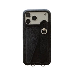 Leather iPhone Case with Card Holder And Strap Brown-BC25016 Burycase