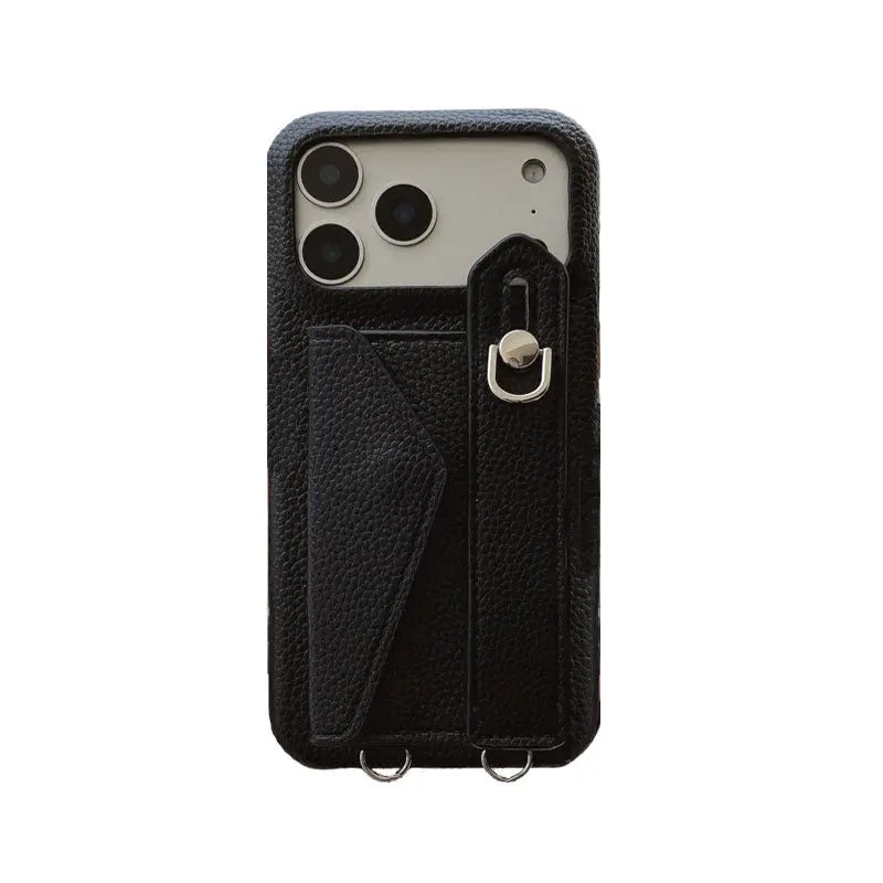 Leather iPhone Case with Card Holder And Strap Brown-BC25016 Burycase