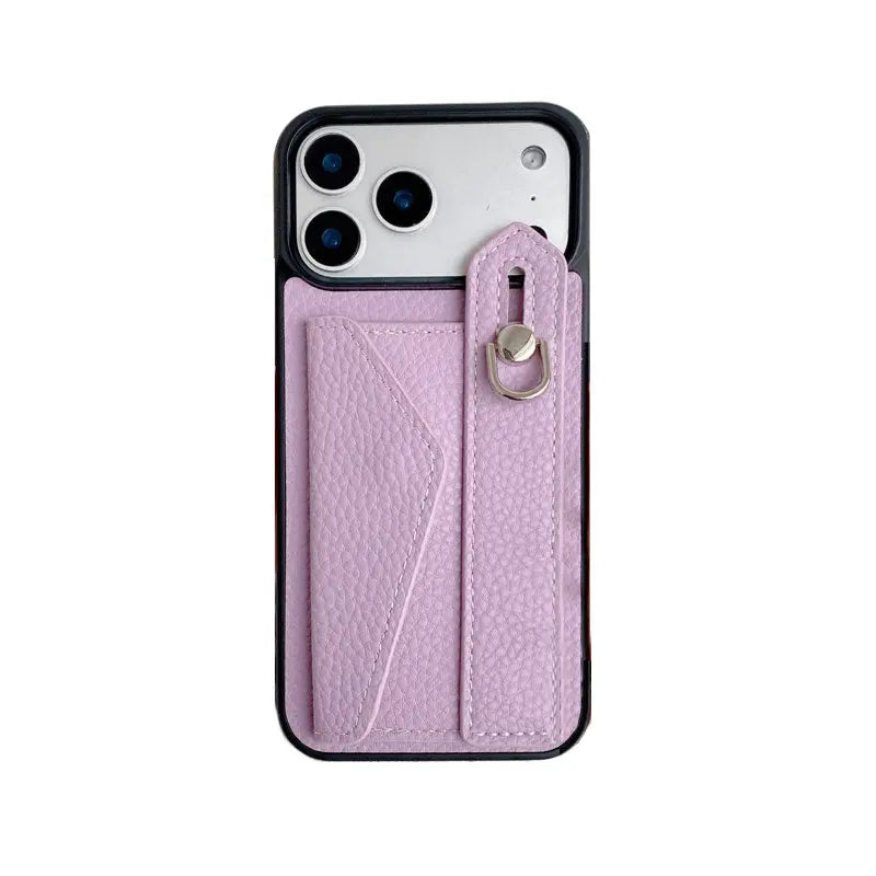 Leather iPhone Case with Wrist Strap and Card Holder Brown– BC25018 Burycase