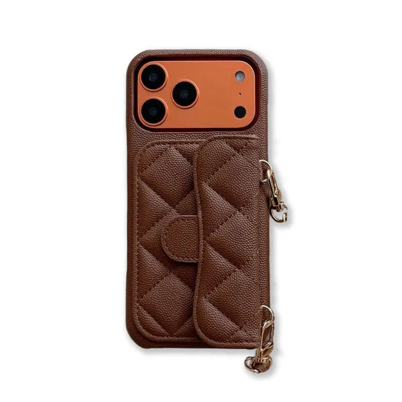 Leather iPhone Case With Wallet And Crossbody Strap Orange-BC25023 Burycase