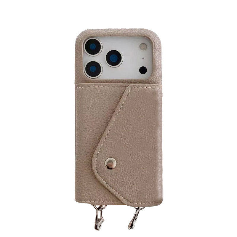 Leather iPhone Case With Card Holder And Strap Black-BC25025