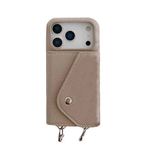 Leather iPhone Case With Card Holder And Strap Black-BC25025 Burycase