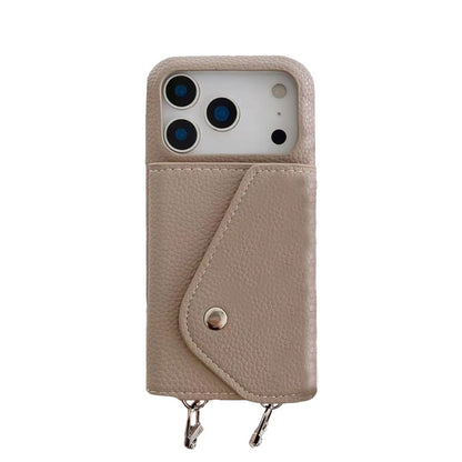 Leather iPhone Case With Card Holder And Strap Black-BC25025