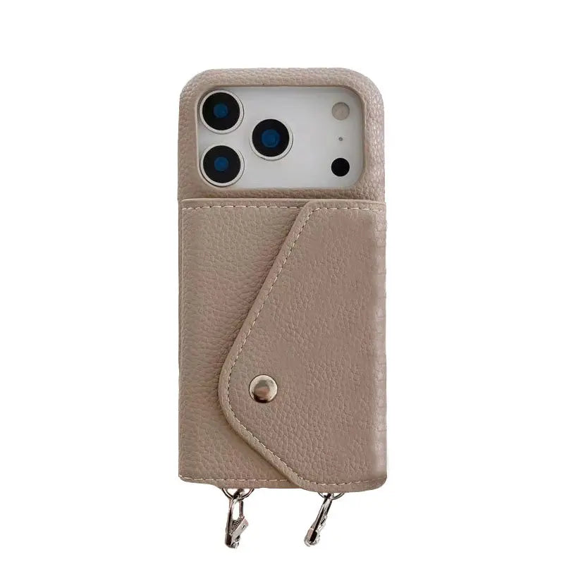 Leather iPhone Case With Card Holder And Strap Black-BC25025 Burycase