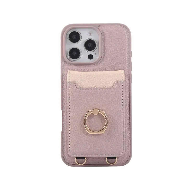 Leather iPhone Cases With Card Holder And Strap（With Stand）Pink-BC25039 Burycase
