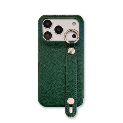 Leather iPhone Case with Wrist Strap And Holder Green-BC25015