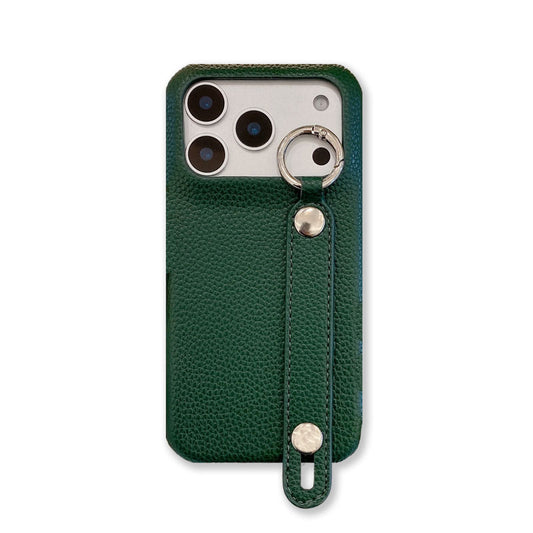 Leather iPhone Case with Wrist Strap And Holder Green-BC25015