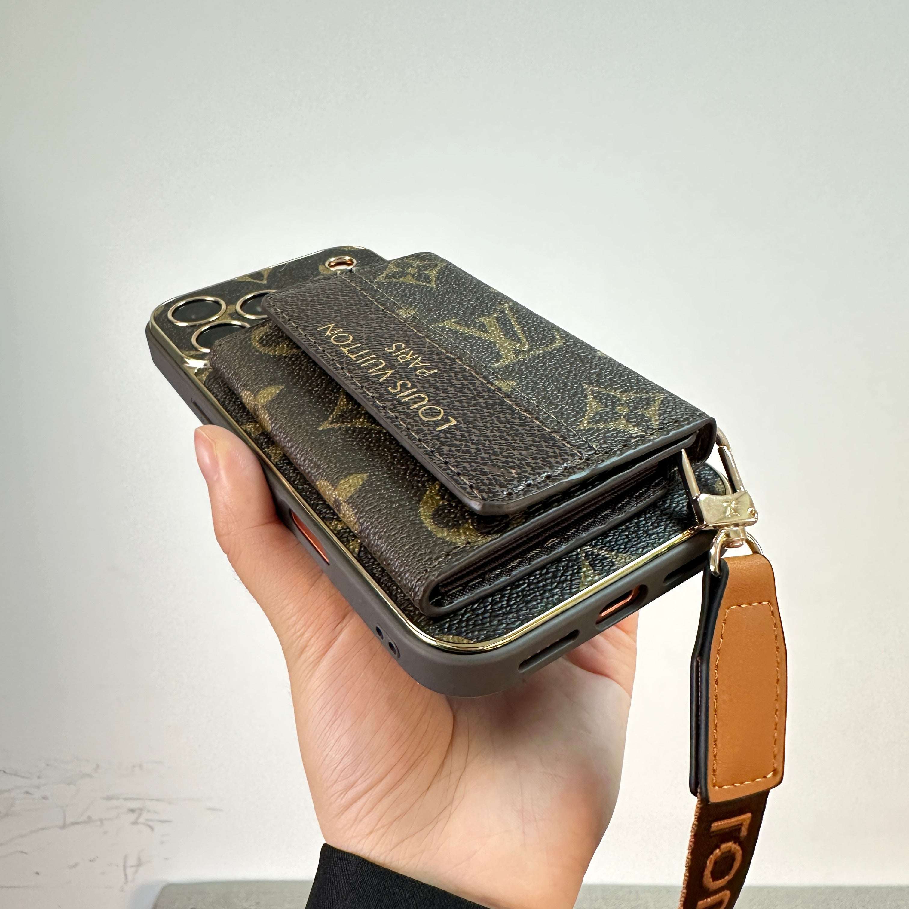 Refined Leather Monogram iPhone Case With Wallet And Crossbody Strap For iPhone 17 Series-CYLV128