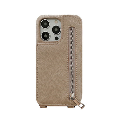 Classic Leather iPhone Case With Zip Wallet And Strap