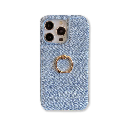 Denim Phone Case With Wallet Holder And Strap For iPhone Blue-NZK241031
