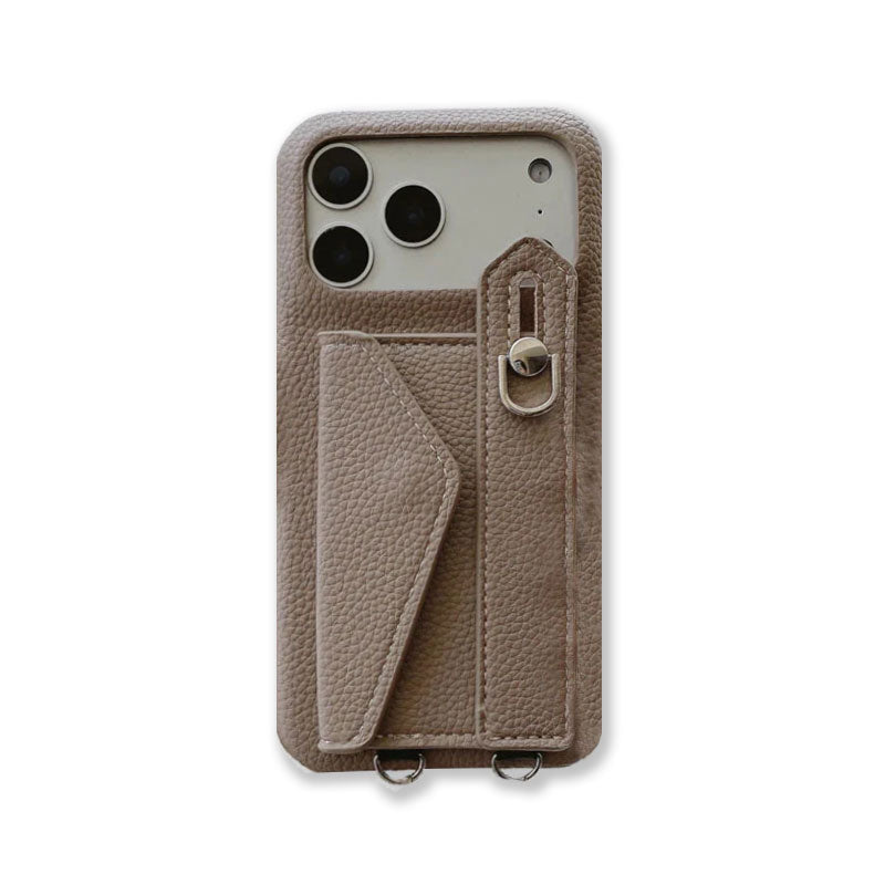 Leather iPhone Case with Card Holder And Strap Brown-BC25016