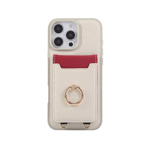 Leather iPhone Cases With Card Holder And Strap（With Stand）Pink-BC25039 Burycase