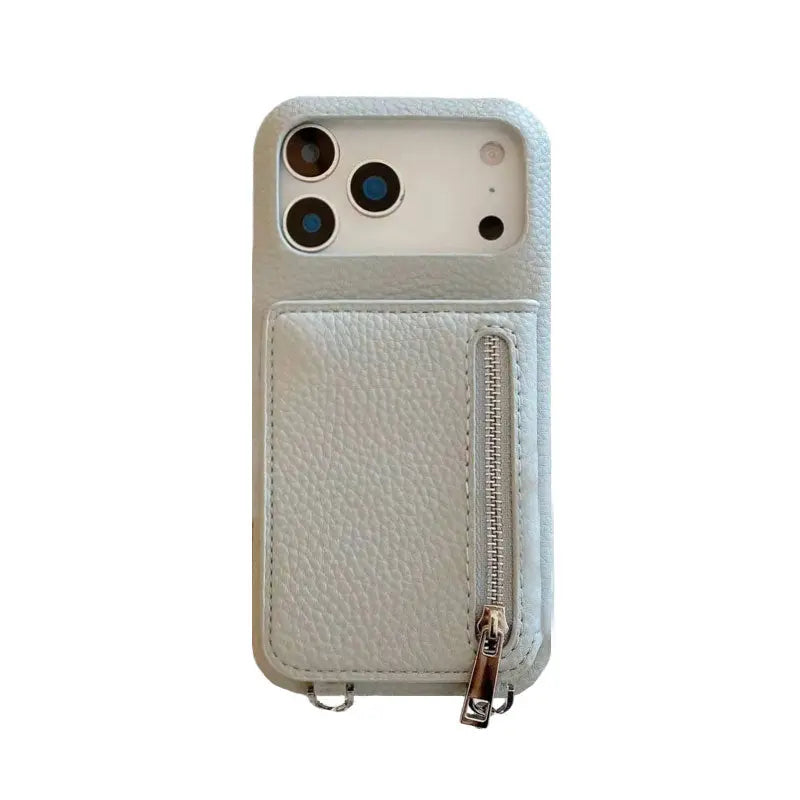 Leather iPhone Case With Mirror & Strap And Card Holder Purlple-BC25026 Burycase