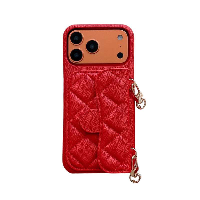 Leather iPhone Case With Wallet And Crossbody Strap Orange-BC25023