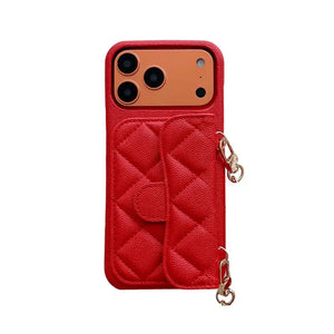 Leather iPhone Case With Wallet And Crossbody Strap Orange-BC25023 Burycase
