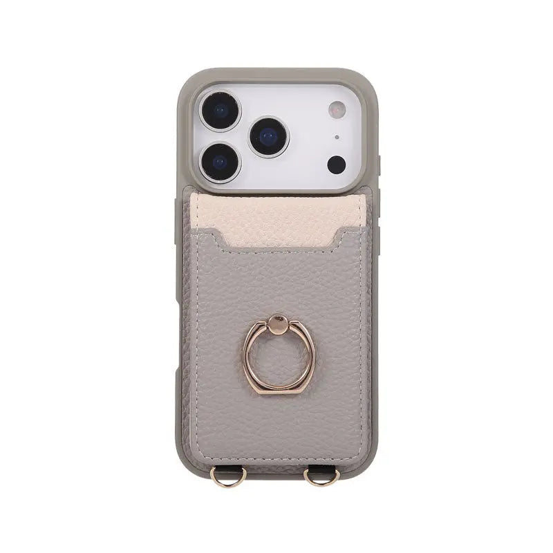 Leather iPhone Cases With Card Holder And Strap Black-BC25038 Burycase