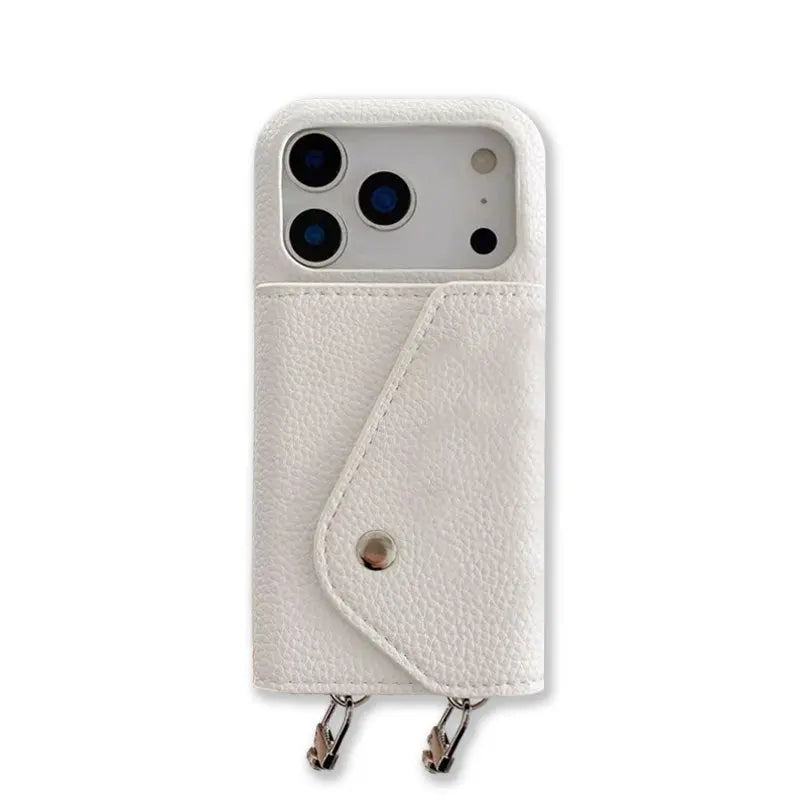 Leather iPhone Case With Card Holder And Strap Black-BC25025 Burycase