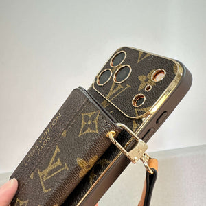 Refined Leather Monogram iPhone Case With Wallet And Crossbody Strap For iPhone 17 Series-CYLV128