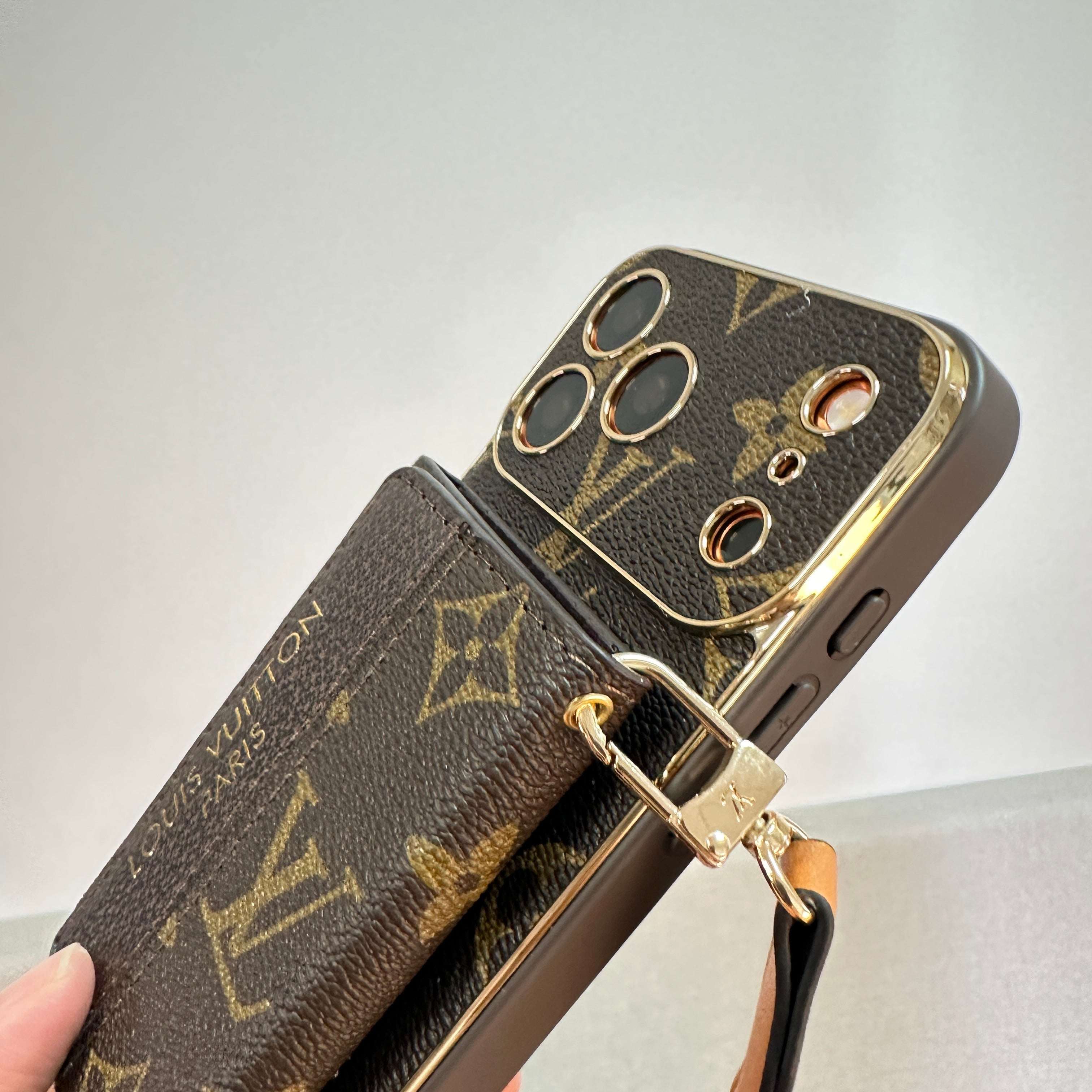 Refined Leather Monogram iPhone Case With Wallet And Crossbody Strap For iPhone 17 Series-CYLV128