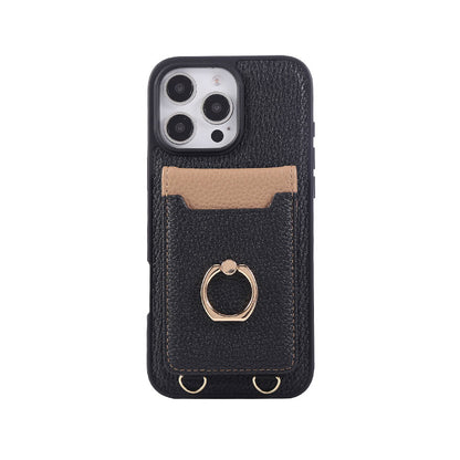 Leather iPhone Cases With Card Holder And Strap（With Stand）Pink-BC25039