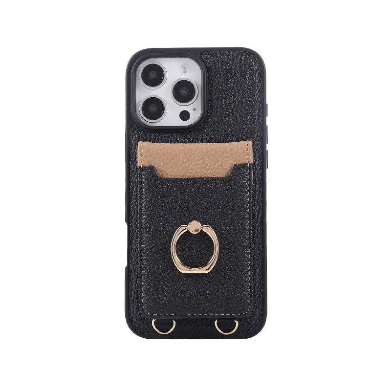 Leather iPhone Cases With Card Holder And Strap（With Stand）Pink-BC25039 Burycase